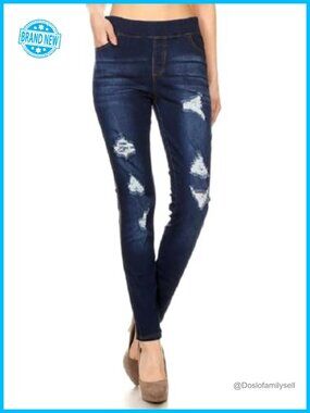 Women's Stretch Denim Pull On Jeans with Pockets Elastic Waist Jeggings